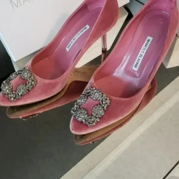 Manolo Blahnik PINK Velvet Hangisi , RARE! size 38.5 - Picture 10 of 17